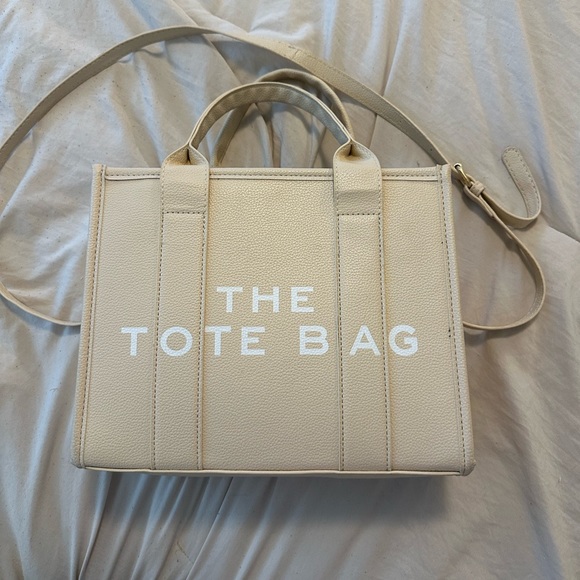 Amazon Handbags - Cream THE TOTE BAG purse with long strap and short straps.